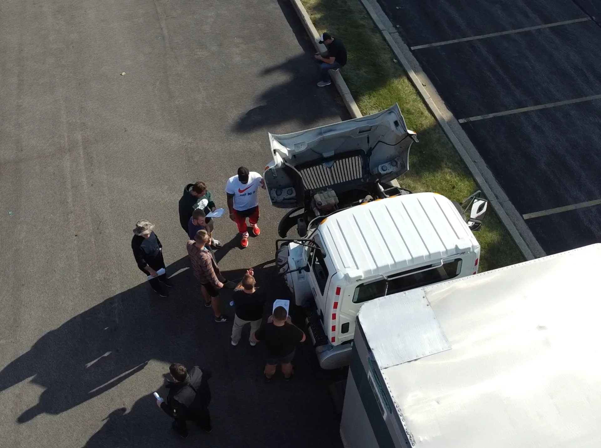 All-In CDL students performing a pre-trip inspection together